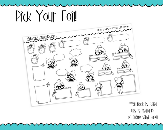 Foiled Planner Girl Myrtle Fill in Boxes Planner Stickers for any Planner or Insert - Adorably Amy Designs