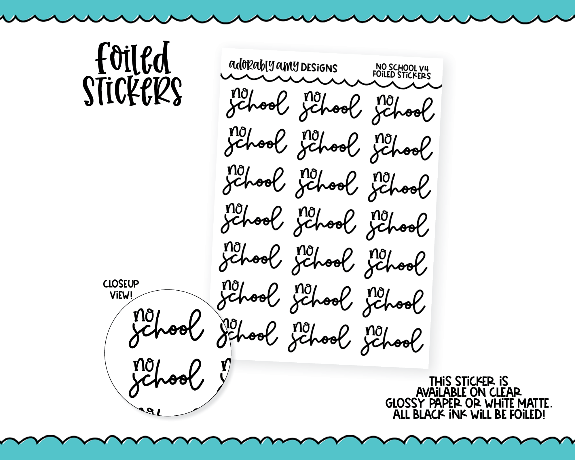 Foiled School No School V4 Reminder Typography Planner Stickers for an –  Adorably Amy Designs