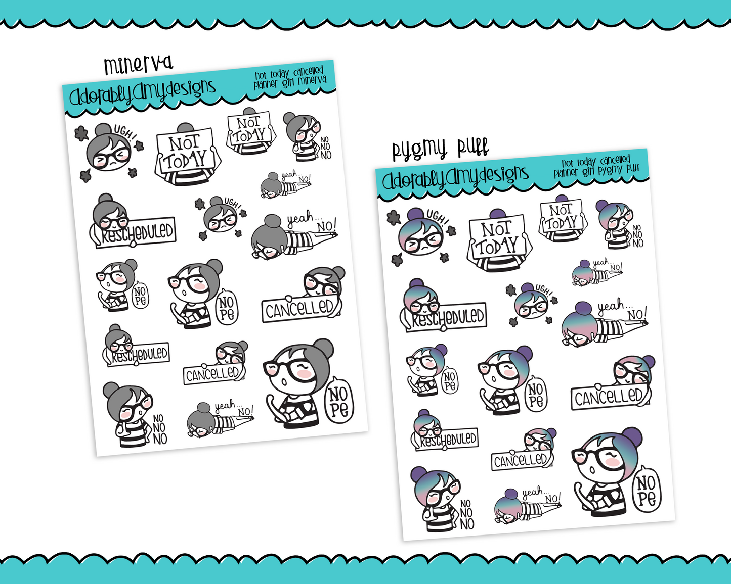 Planner Girls Character Stickers Not Today Cancelled Plans Planner Stickers for any Planner or Insert - Adorably Amy Designs