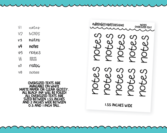 Foiled Oversized Text - Notes Large Text Planner Stickers