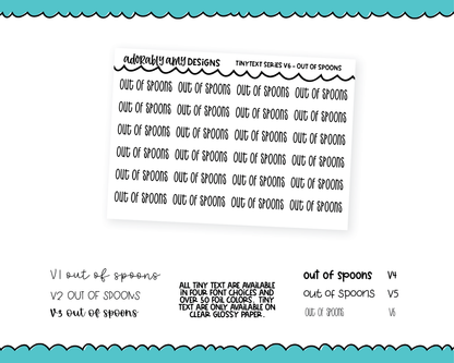 Foiled Tiny Text Series - Out Of Spoons Checklist Size Planner Stickers for any Planner or Insert