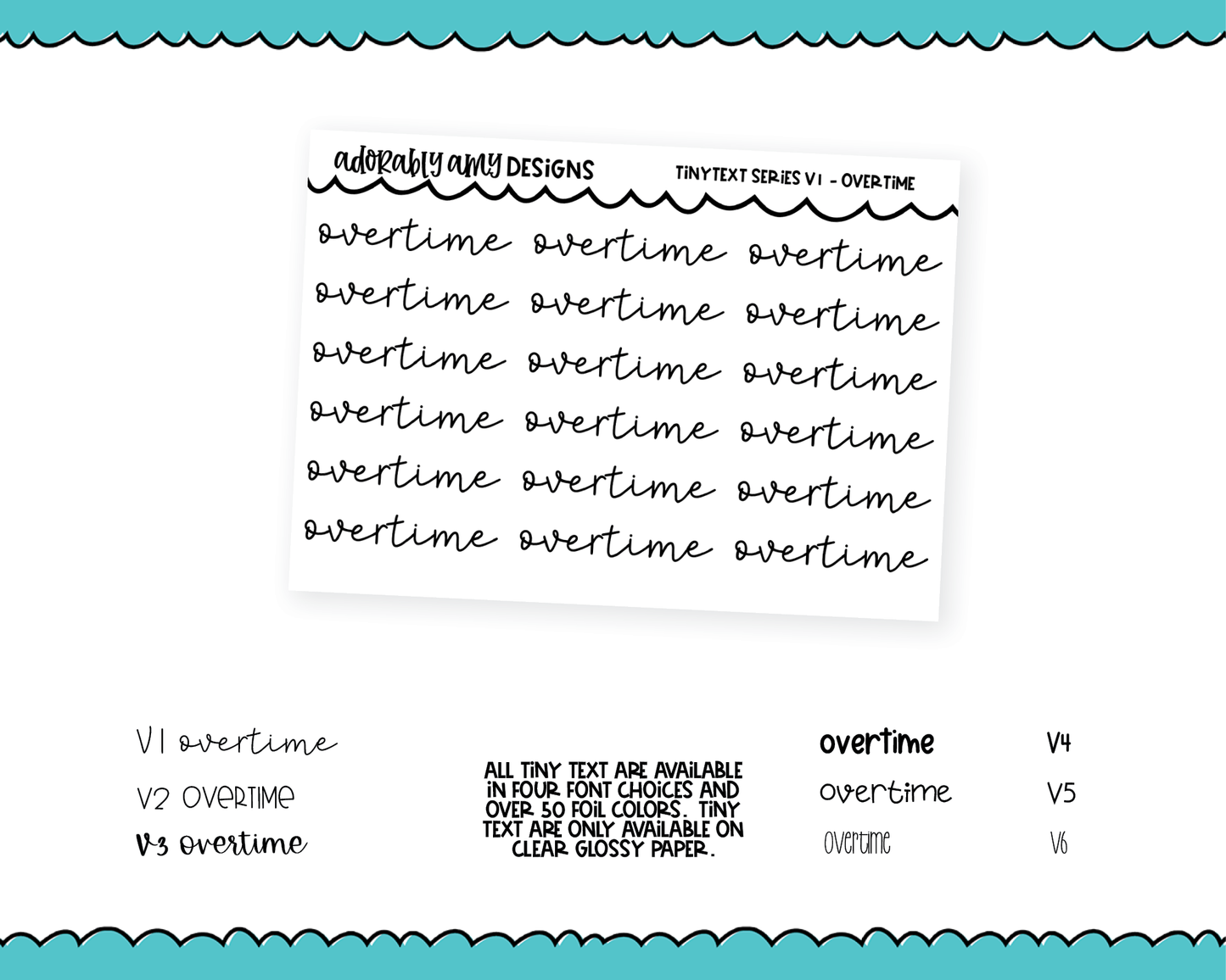 Foiled Tiny Text Series - Overtime Checklist Size Planner Stickers for any Planner or Insert