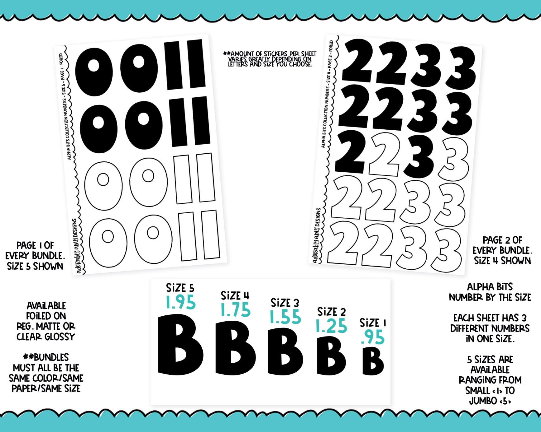 Foiled Alpha Bits V1 Number Stickers Grouped by Size Bundles Typograph –  Adorably Amy Designs