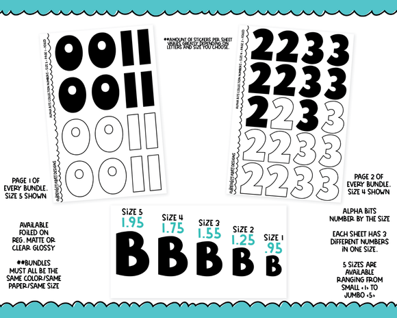 Foiled Alpha Bits V1 Number Stickers Grouped by Size Bundles Typography Planner Stickers for any Planner or Insert