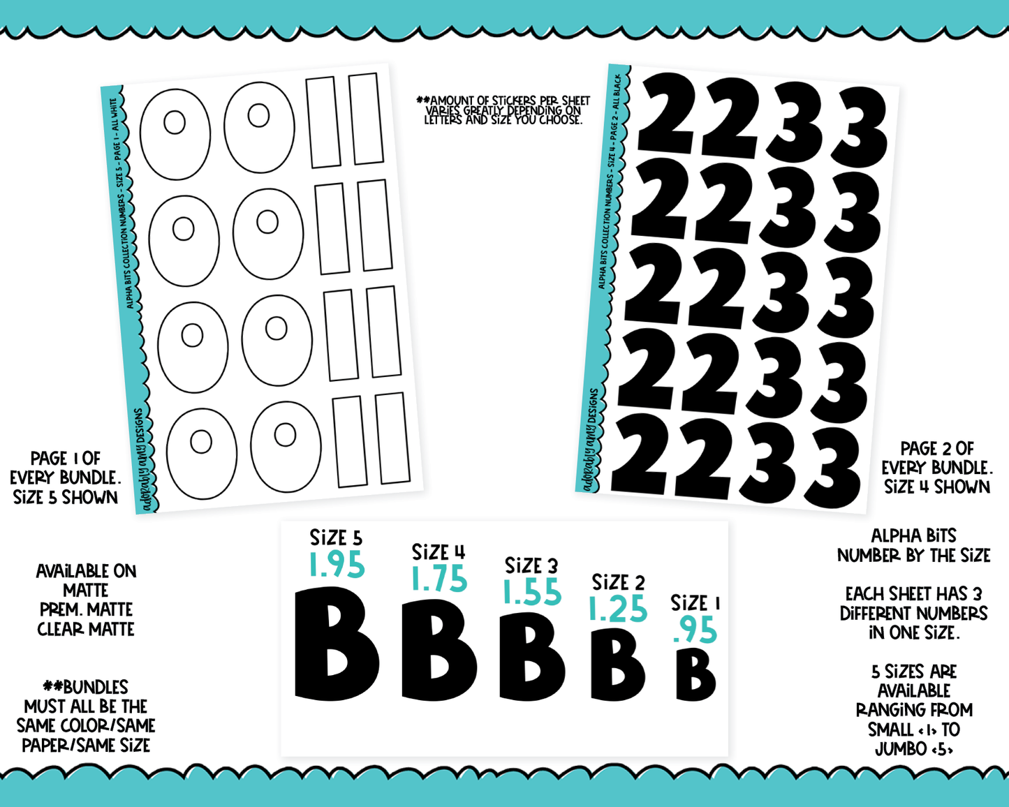 Alpha Bits V1 Number Stickers Grouped By Size Typography Planner Stickers for any Planner or Insert