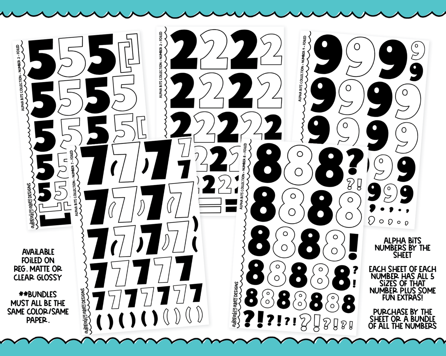 Foiled Alpha Bits V1 Number Stickers Grouped by Number Typography Planner Stickers for any Planner or Insert