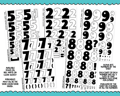 Foiled Alpha Bits V1 Number Stickers Grouped by Number Typography Planner Stickers for any Planner or Insert