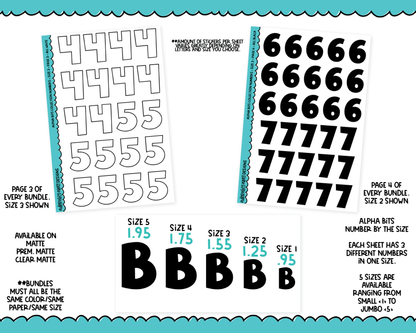 Alpha Bits V1 Number Stickers Grouped By Size Typography Planner Stickers for any Planner or Insert