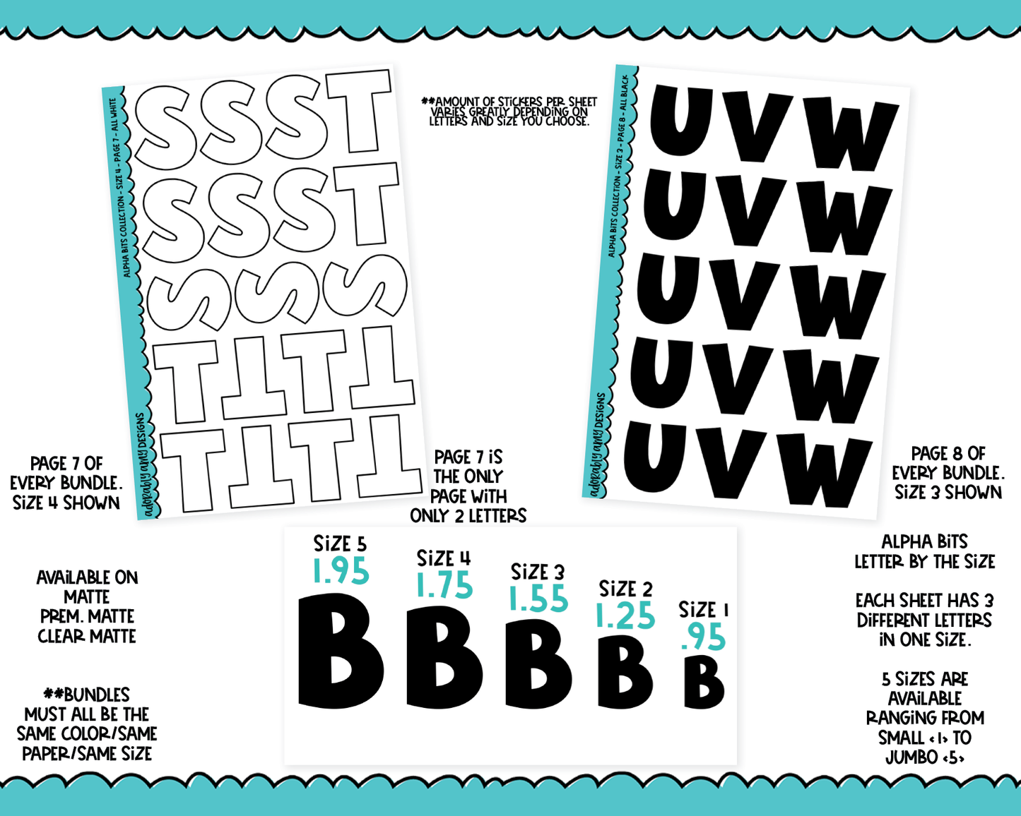 Alpha Bits V1 Letter Stickers Grouped By Size Typography Planner Stickers for any Planner or Insert