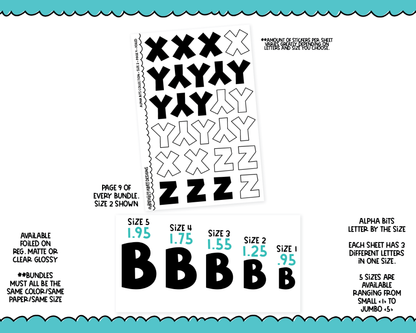 Foiled Alpha Bits V1 Letter Stickers Grouped by Size Typography Planner Stickers for any Planner or Insert