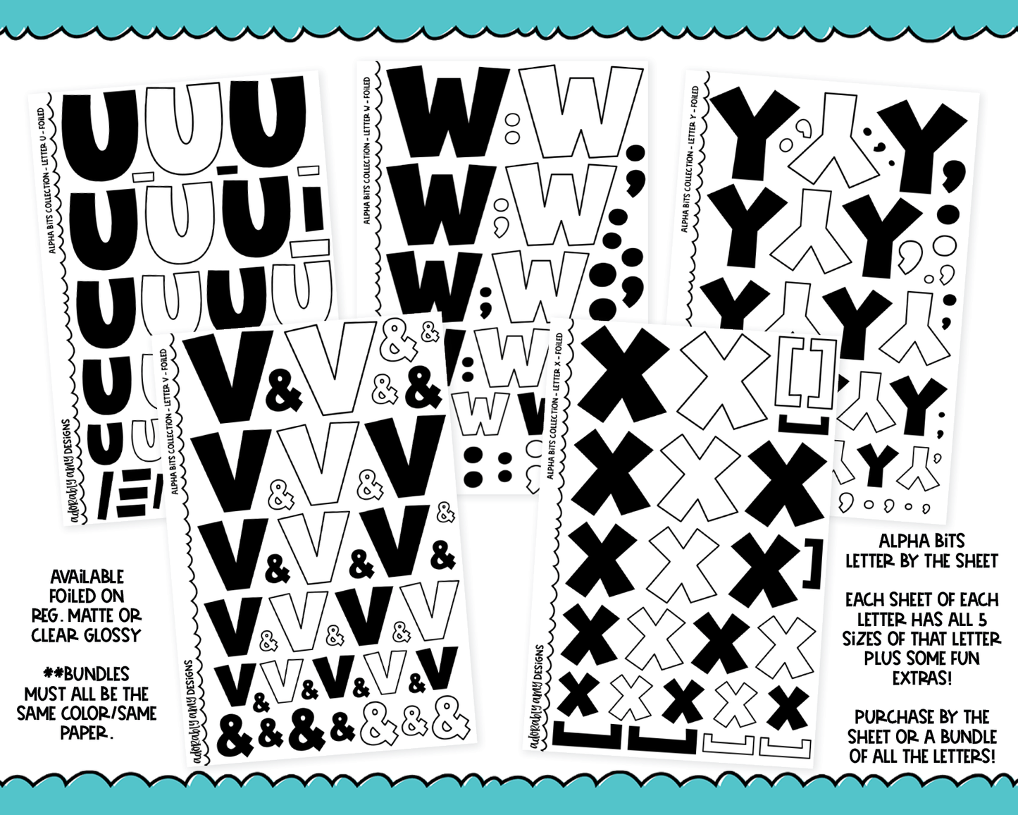 Foiled Alpha Bits V1 Letter Stickers Grouped by Letter Typography Planner Stickers for any Planner or Insert