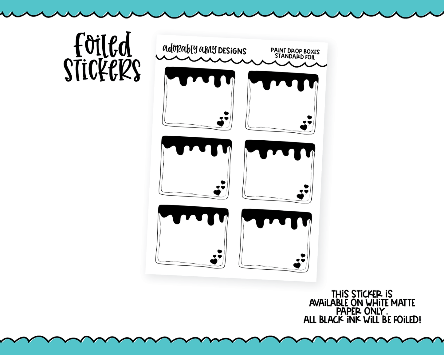Foiled Paint Drop Boxes Standard Size Functional Decorative Planner Stickers for any Planner or Insert