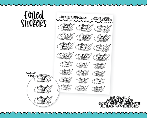 Foiled Parent Teacher Conference Doodles Planner Stickers for any Planner or Insert