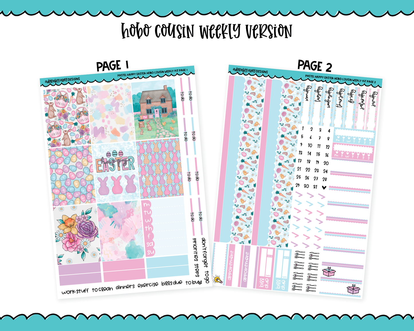 Hobonichi Cousin Weekly Pastel Happy Easter Spring Themed Planner Sticker Kit for Hobo Cousin or Similar Planners
