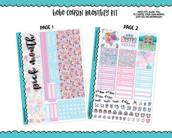 Hobonichi Cousin Monthly Pick Your Month Pastel Happy Easter Spring Themed Planner Sticker Kit for Hobo Cousin or Similar Planners