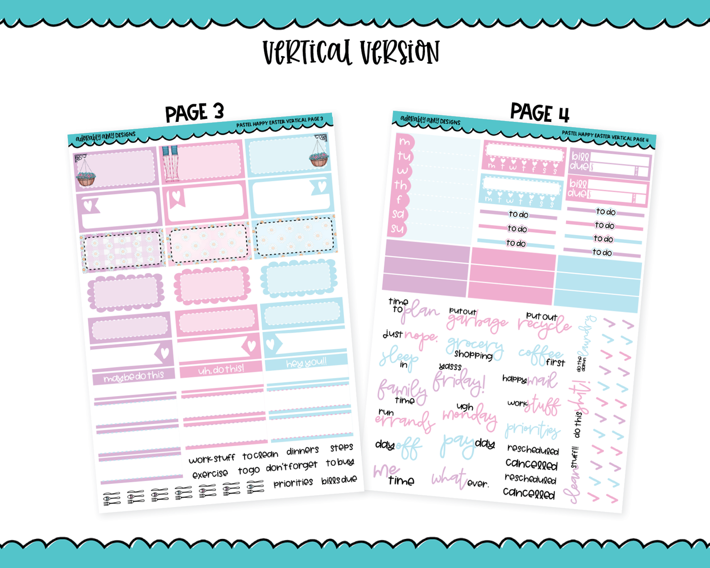 Vertical Pastel Happy Easter Spring Themed Planner Sticker Kit for Vertical Standard Size Planners or Inserts