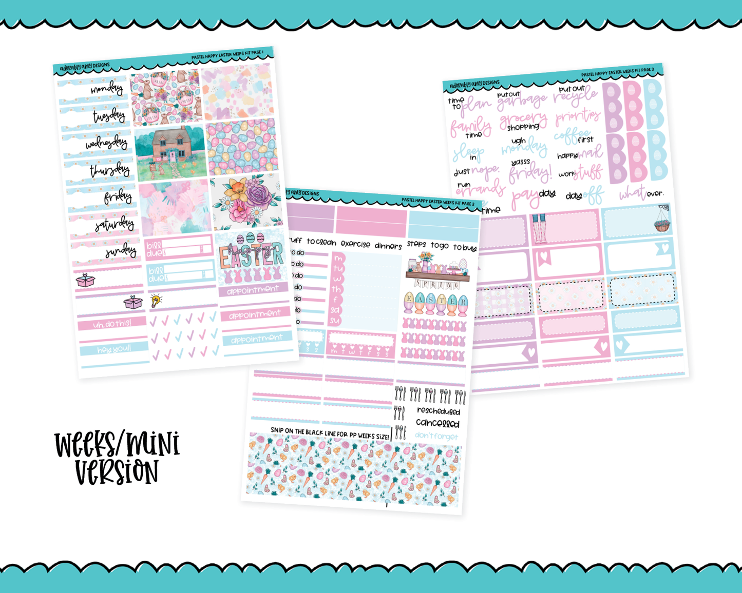 Mini B6/Weeks Pastel Happy Easter Spring Themed Weekly Planner Sticker Kit sized for ANY Vertical Insert