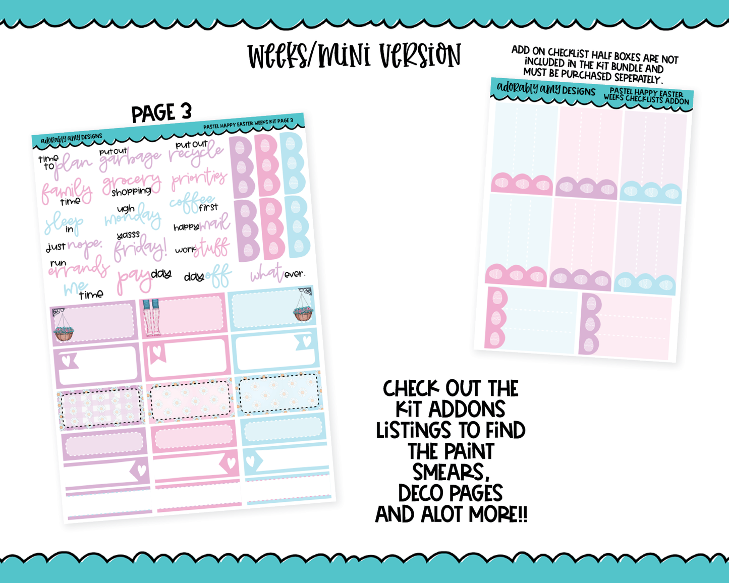 Mini B6/Weeks Pastel Happy Easter Spring Themed Weekly Planner Sticker Kit sized for ANY Vertical Insert
