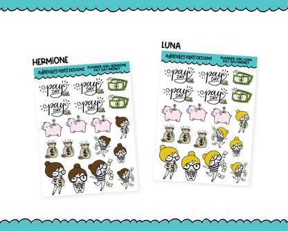Doodled Planner Girls Character Stickers Pay Day Saving Money Decorative Planner Stickers for any Planner or Insert