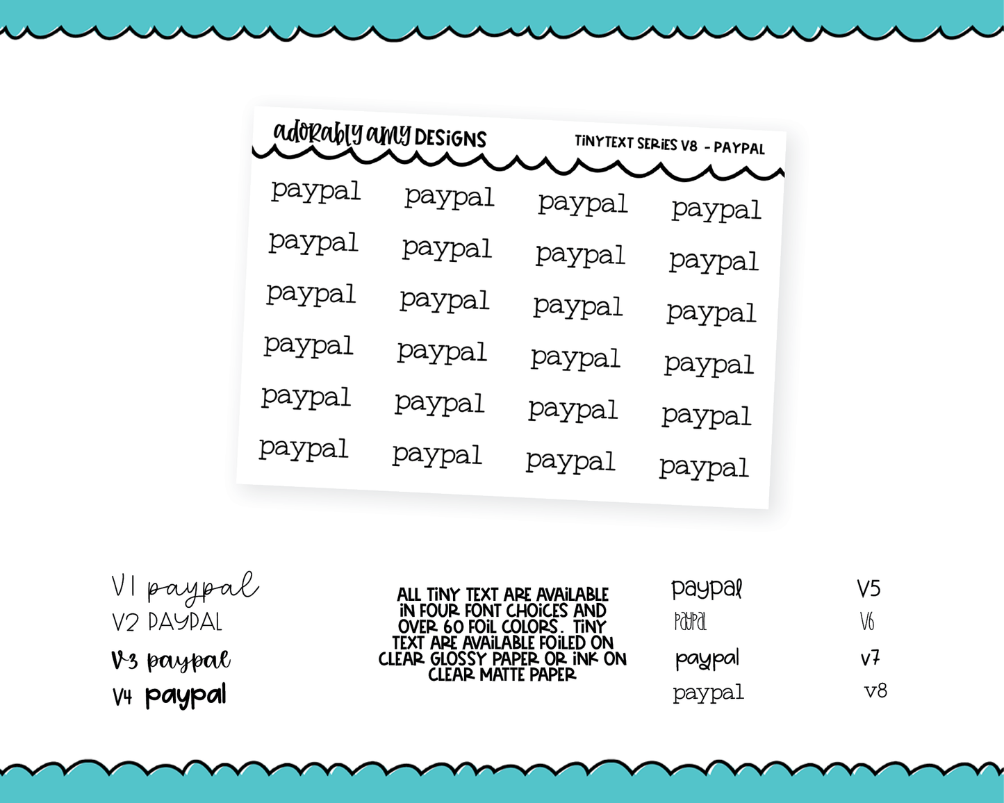 Foiled Tiny Text Series - Paypal Checklist Size Planner Stickers for any Planner or Insert