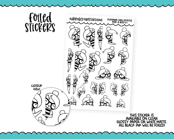 Foiled Doodled Planner Girls Myrtle Peek a Boo V1 Edge Decoration Planner Stickers for any Planner or Insert