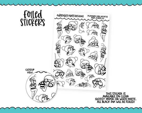 Foiled Doodled Planner Girls Myrtle Peek a Boo V2 Edge Decoration Planner Stickers for any Planner or Insert