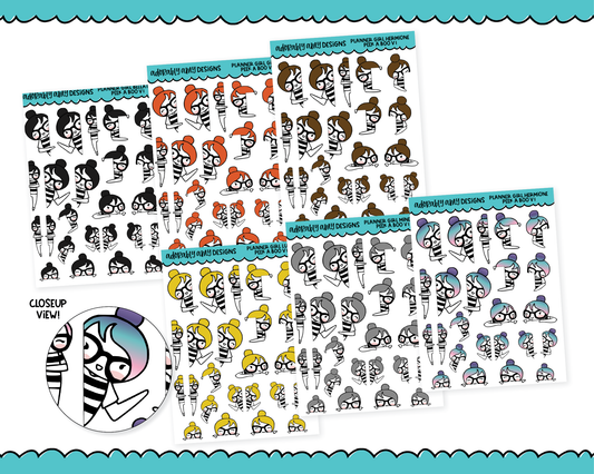 Doodled Planner Girls Character Stickers Peek a Boo V1 Edge Decoration Planner Stickers for any Planner or Insert