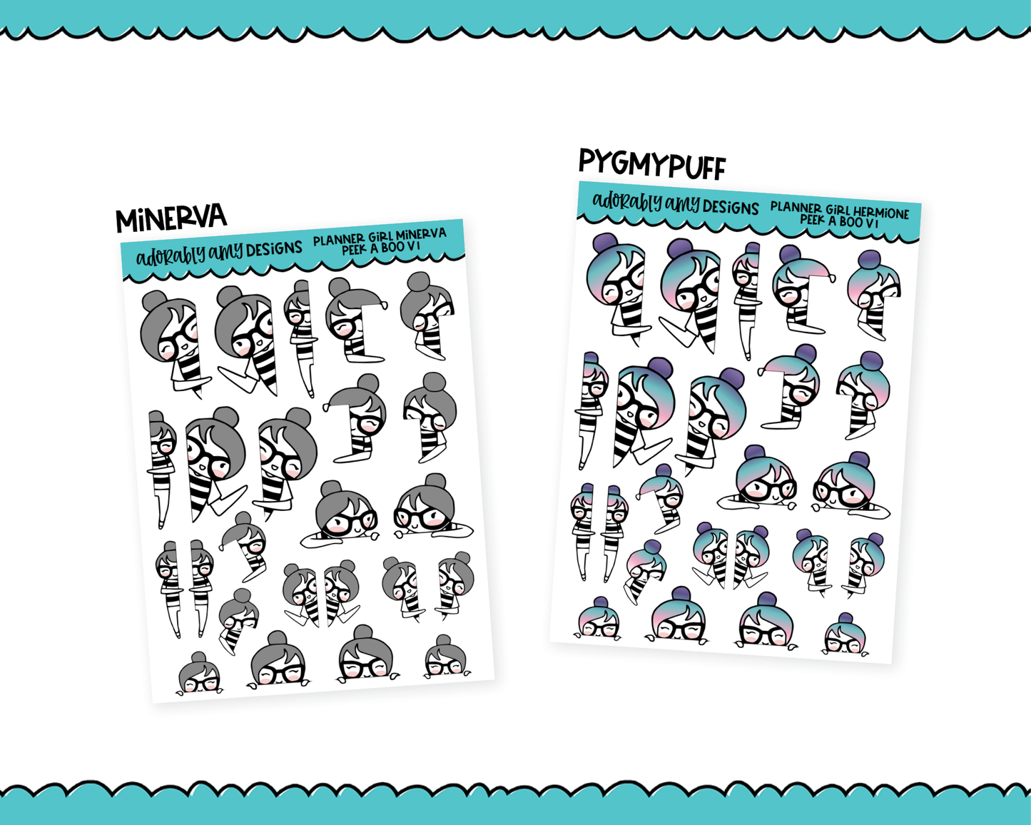 Doodled Planner Girls Character Stickers Peek a Boo V1 Edge Decoration Planner Stickers for any Planner or Insert