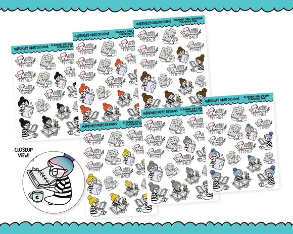 Doodled Planner Girls Character Stickers Planning Time Decorative Planner Stickers for any Planner or Insert