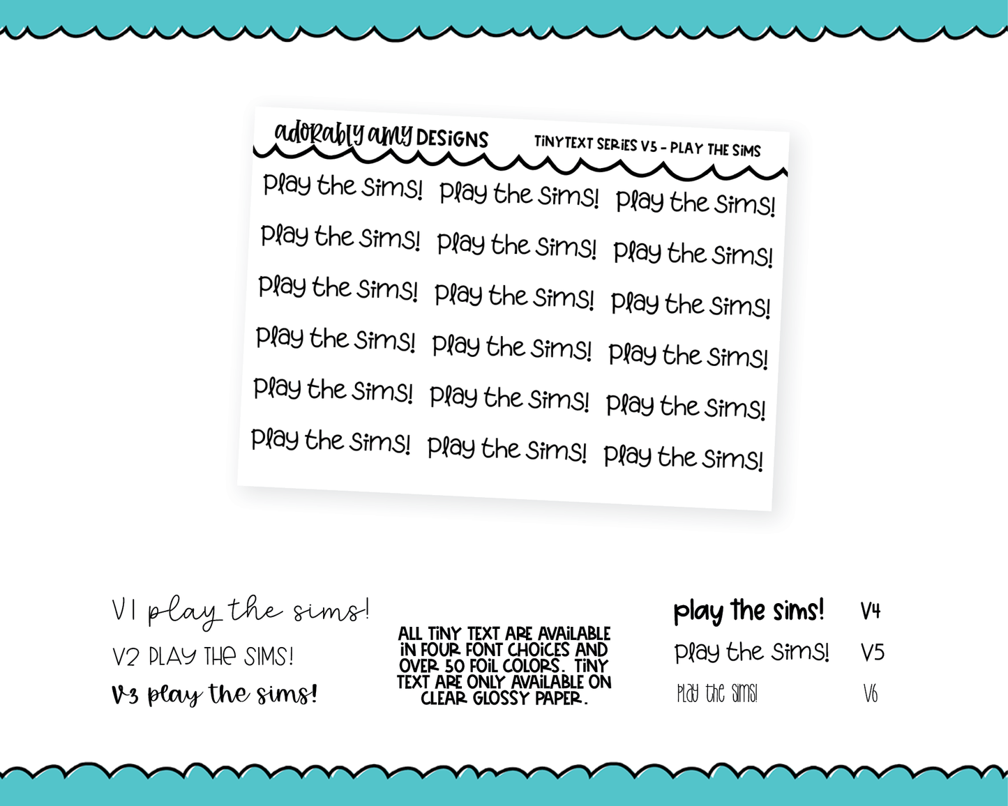 Foiled Tiny Text Series - Play the Sims Checklist Size Planner Stickers for any Planner or Insert