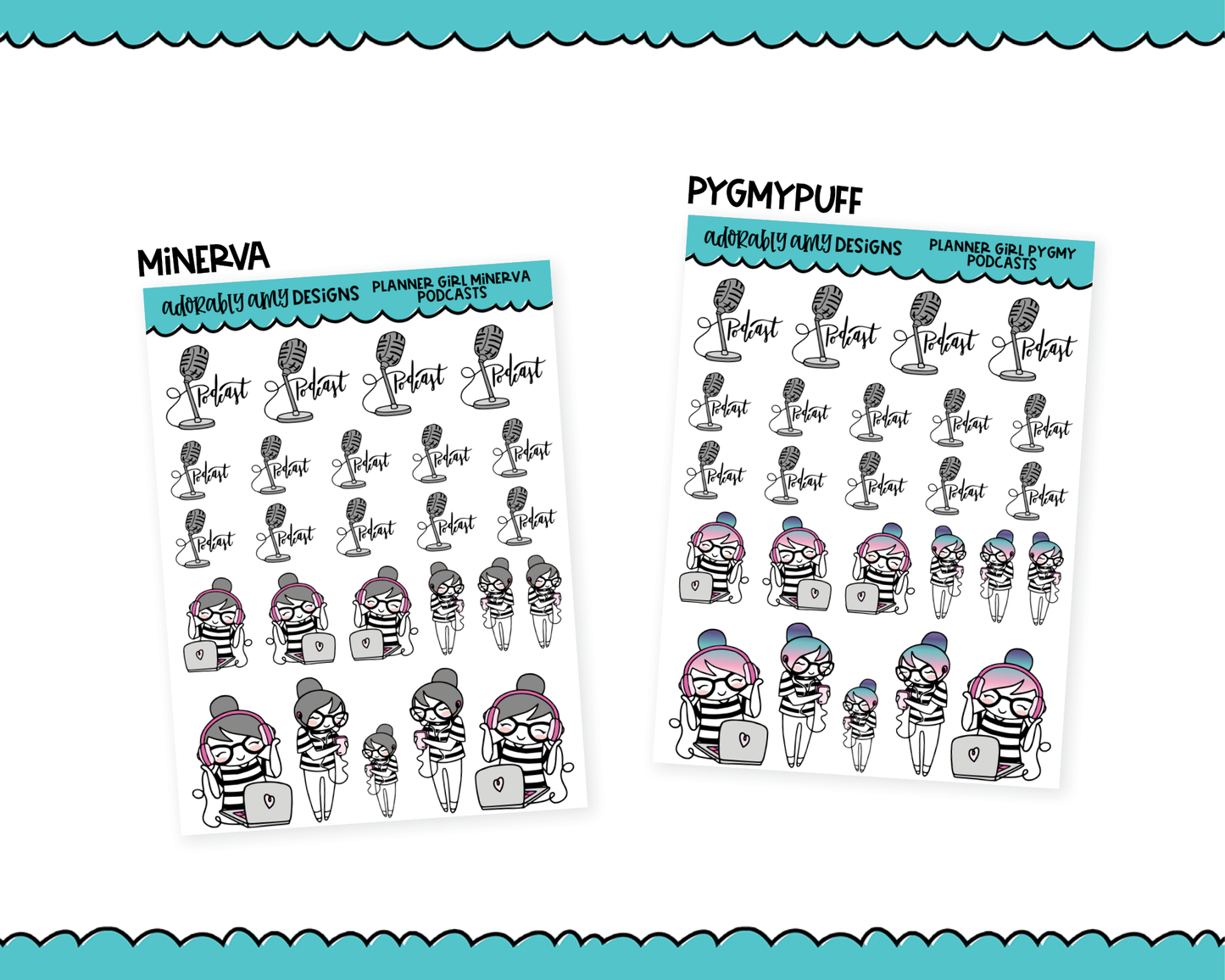 Doodled Planner Girls Character Stickers Podcasts Decorative Planner Stickers for any Planner or Insert