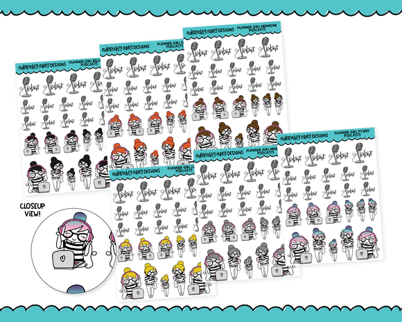 Doodled Planner Girls Character Stickers Podcasts Decorative Planner Stickers for any Planner or Insert