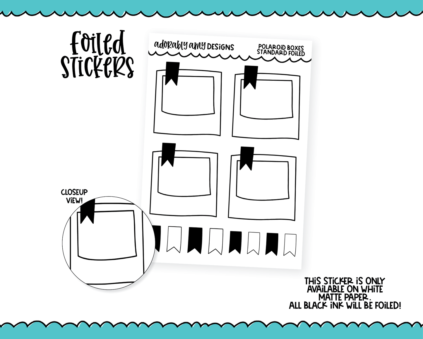 Foiled Polaroid Frame Standard Boxes Planner Stickers for any Planner or Insert