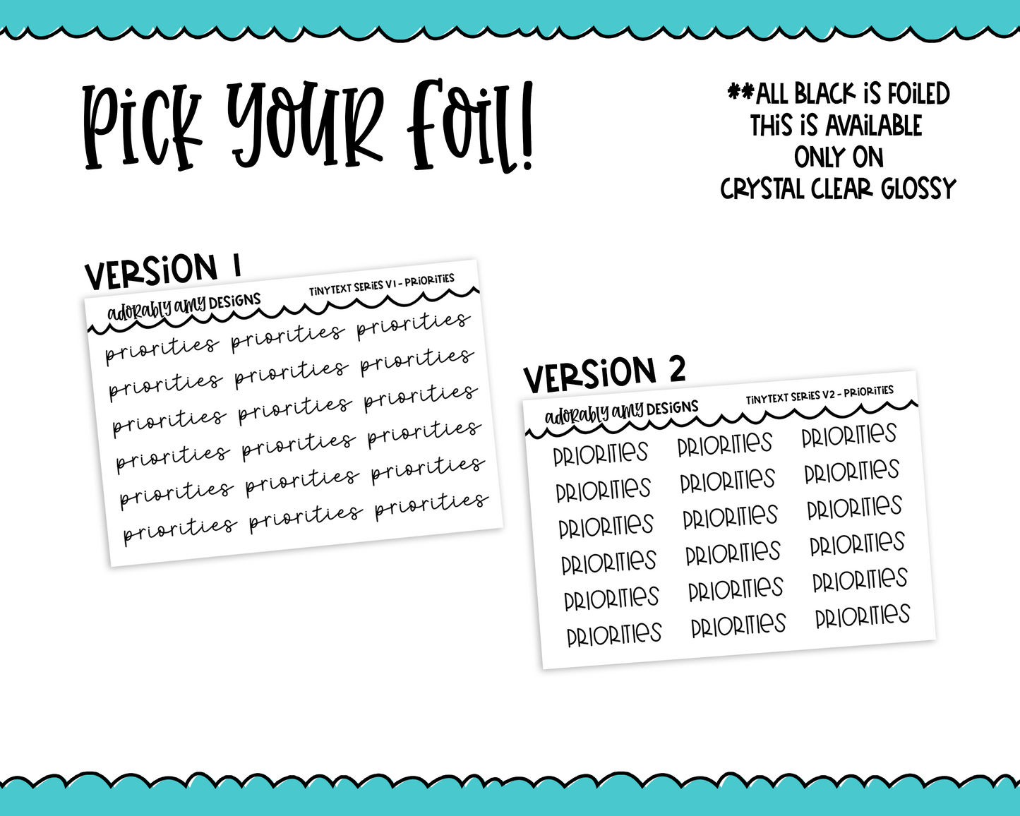Foiled Tiny Text Series - Priorities Checklist Size Planner Stickers for any Planner or Insert