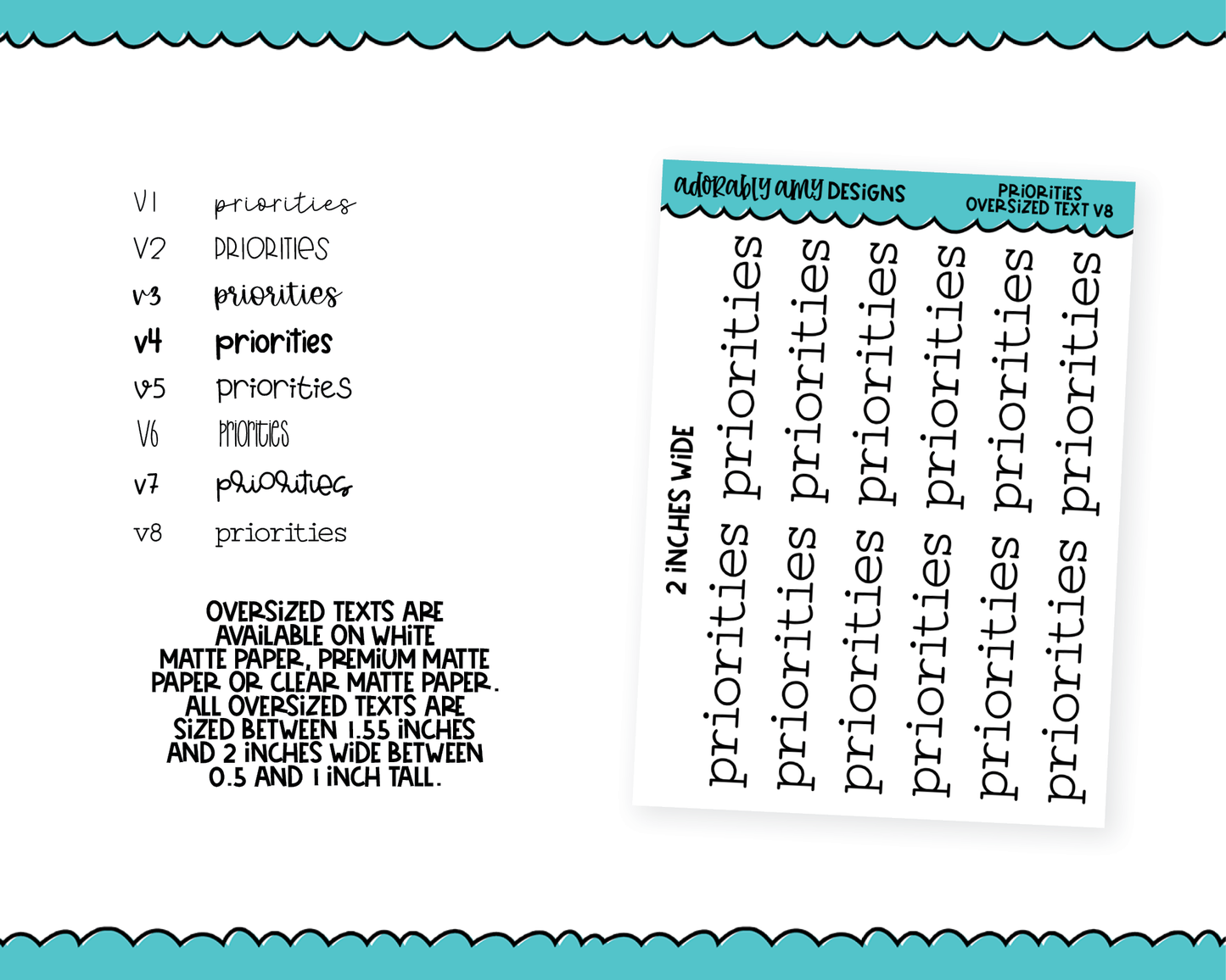 Oversized Text - Priorities Large Text Planner Stickers