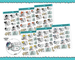 Doodled Planner Girls Character Stickers Procrastination Decoration Planner Stickers for any Planner or Insert