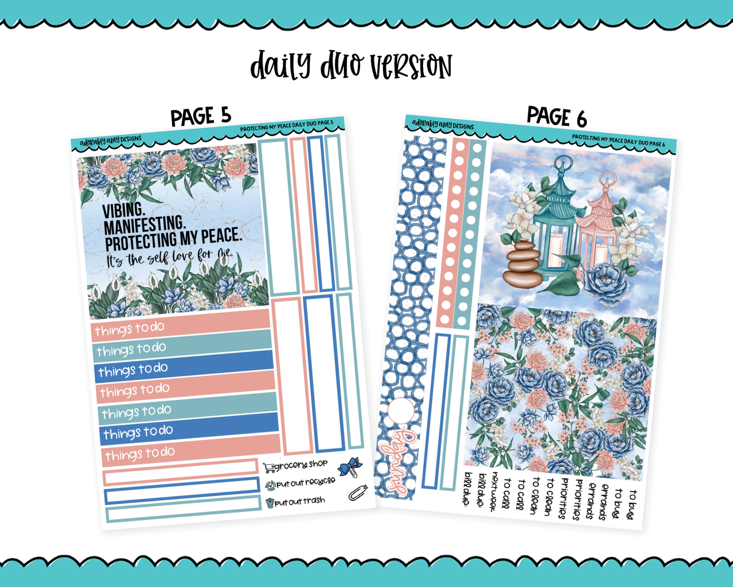 Daily Duo Protecting My Peace Self Love Self Care Themed Weekly Planner Sticker Kit for Daily Duo Planner