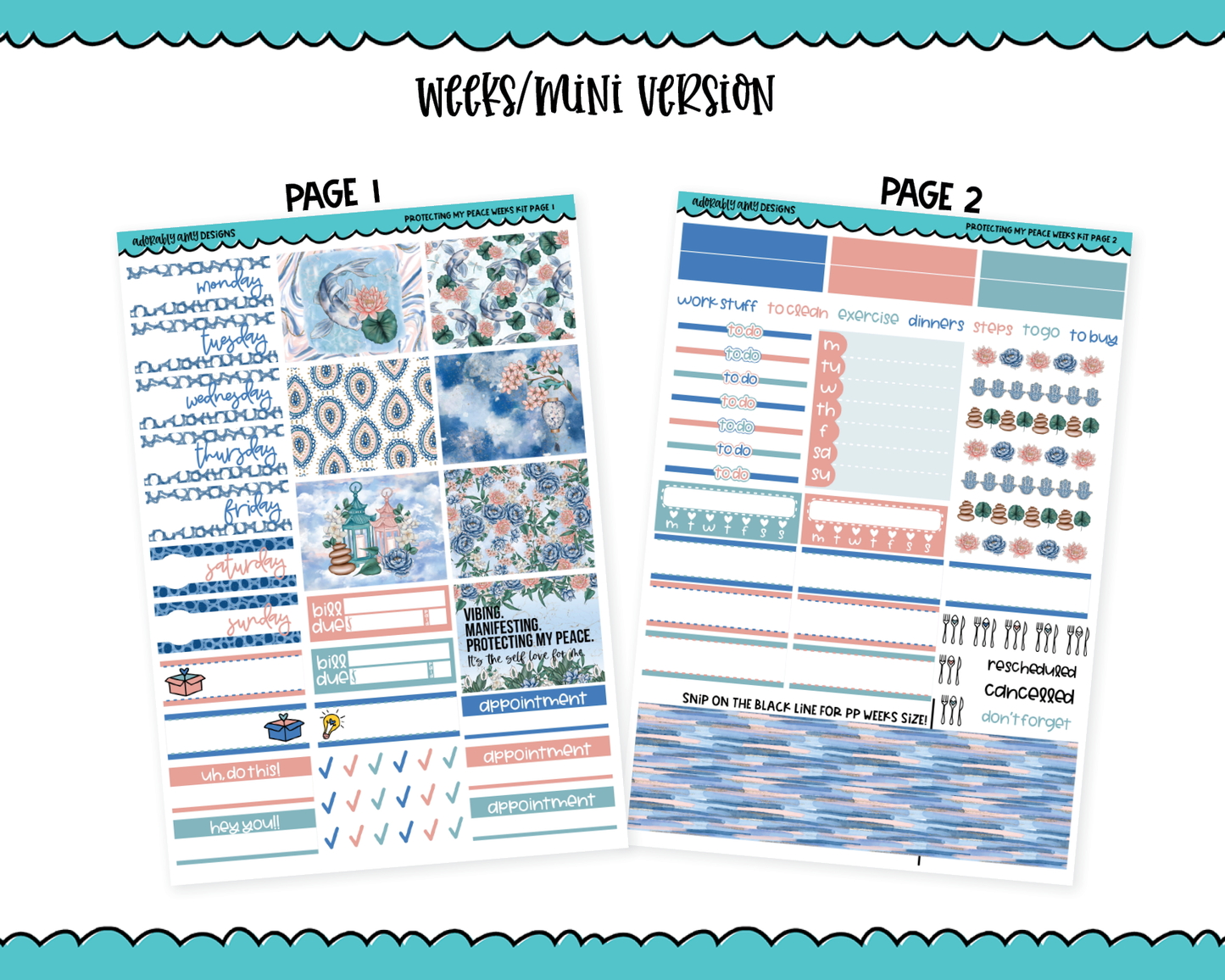Mini B6/Weeks Protecting My Peace Self Care Self Love Themed Weekly Planner Sticker Kit sized for ANY Vertical Insert