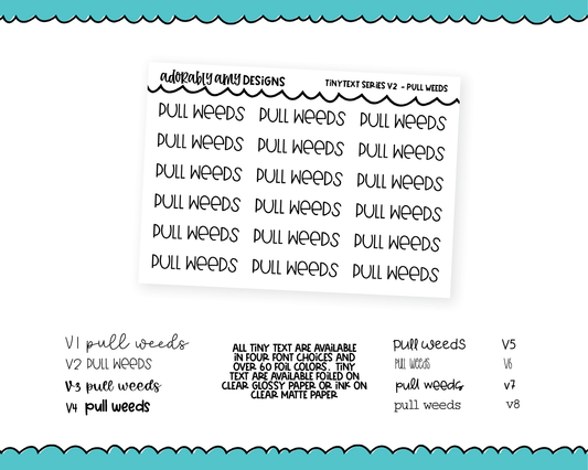 Foiled Tiny Text Series - Pull Weeds Checklist Size Planner Stickers for any Planner or Insert