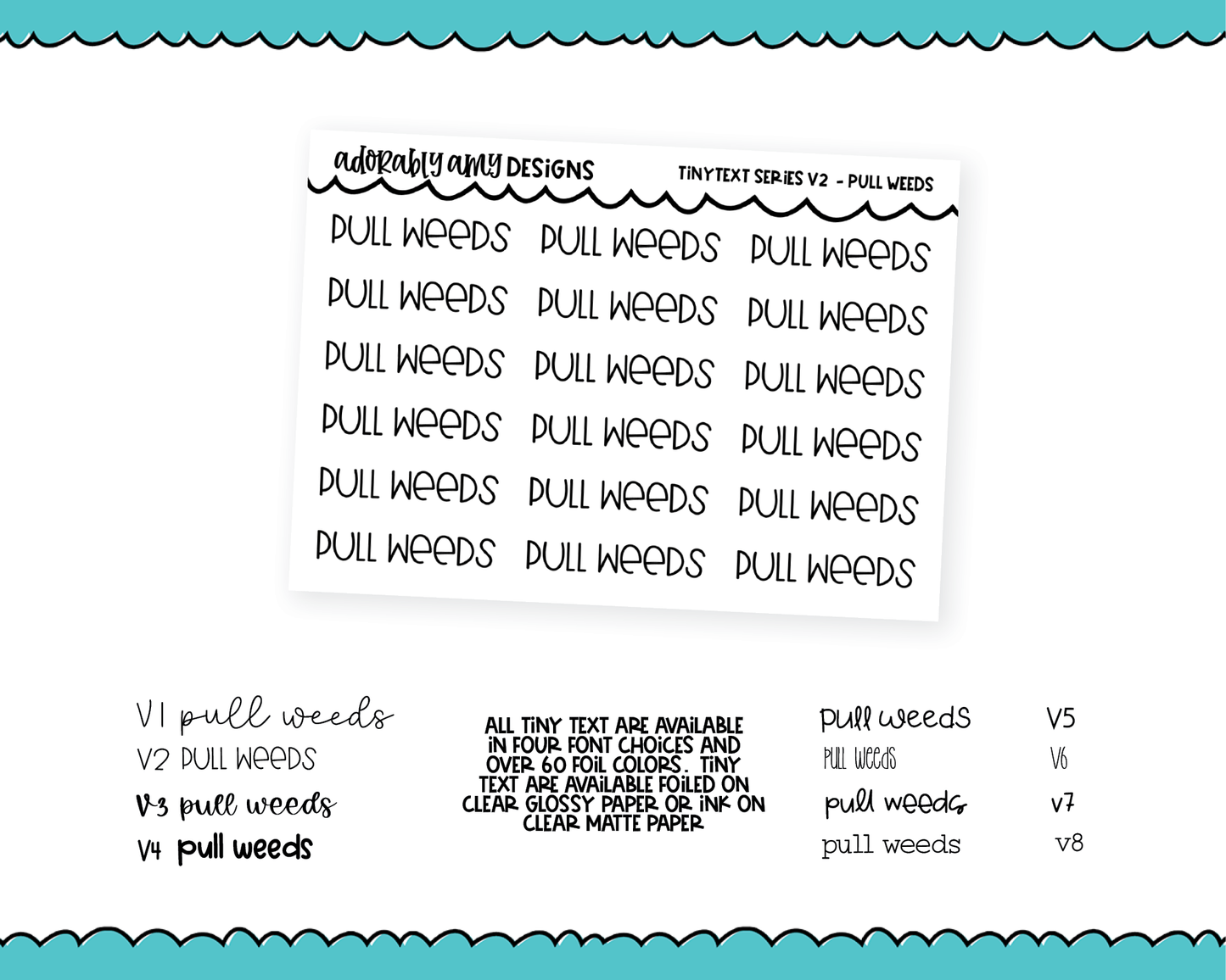 Foiled Tiny Text Series - Pull Weeds Checklist Size Planner Stickers for any Planner or Insert
