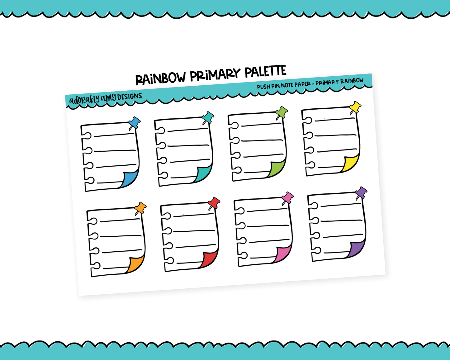 Rainbow Push Pin Note Paper Boxes Stickers for any Planner or Insert