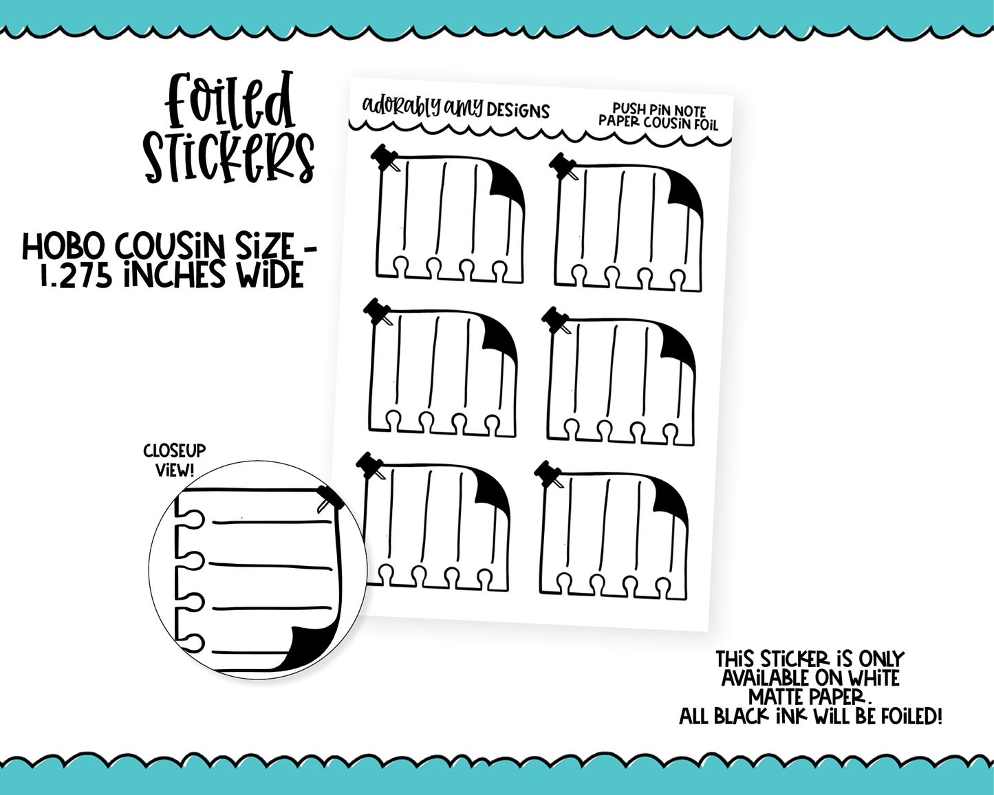 Foiled Hobo Cousin Push Pin Note Paper Boxes Planner Stickers for Hobo Cousin or any Planner or Insert