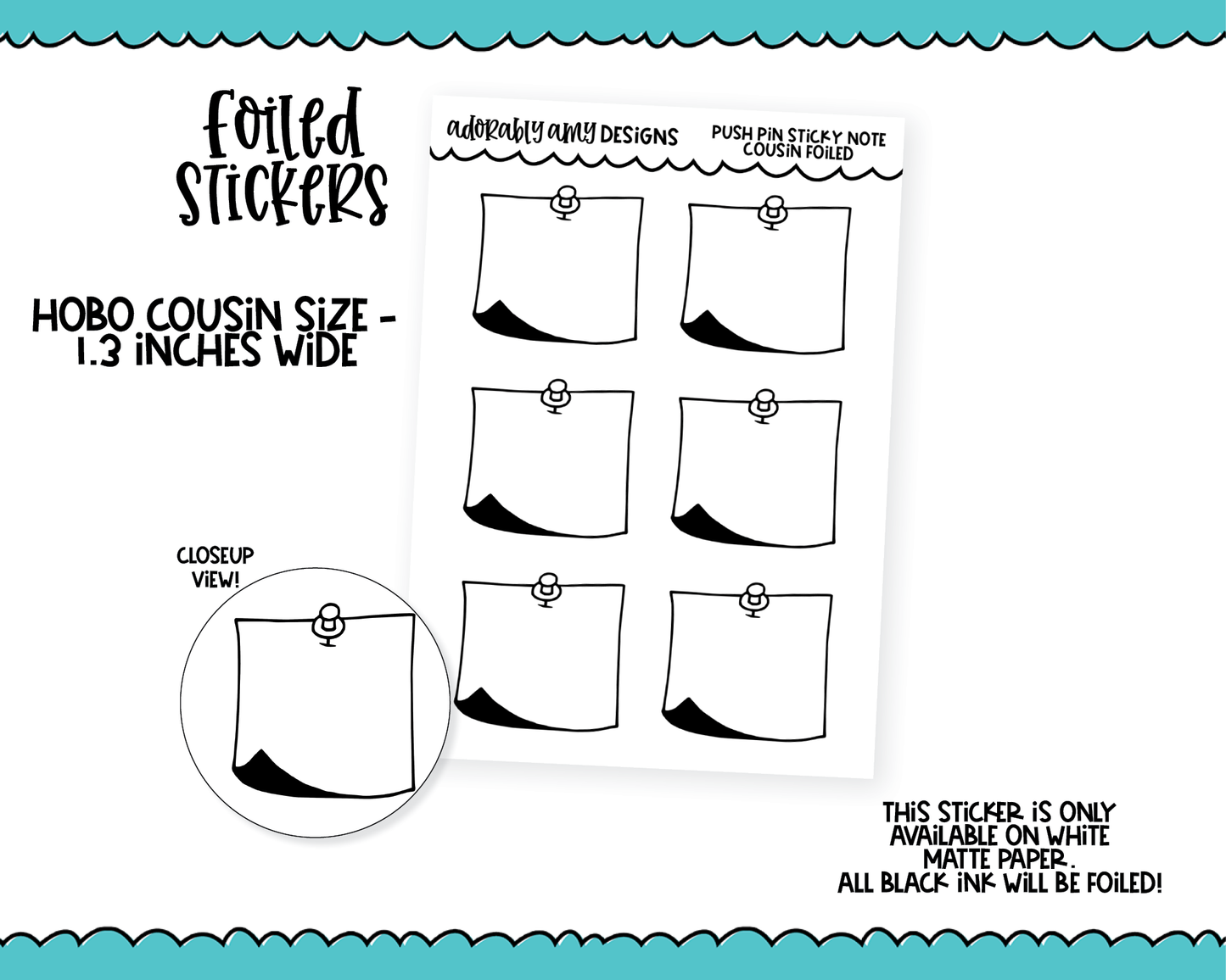 Foiled Hobo Cousin Push Pin Sticky Note Paper Boxes Planner Stickers for Hobo Cousin or any Planner or Insert