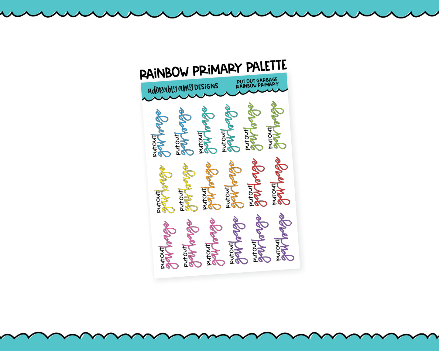 Rainbow or Black Put Out Garbage Reminder Planner Stickers for any Planner or Insert