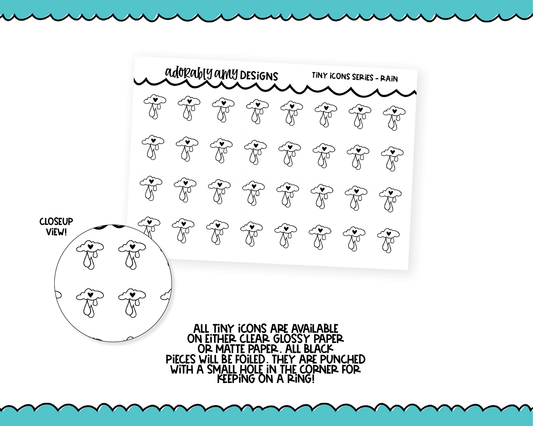 Foiled Tiny Icon Series - Rain Tiny Size Planner Stickers for any Planner or Insert
