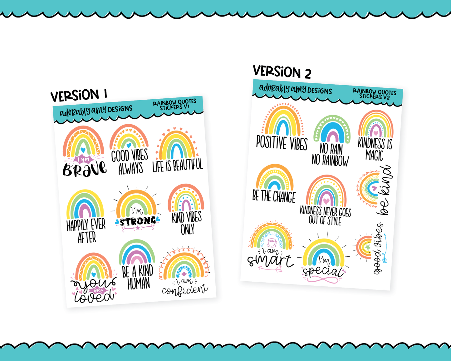Rainbow Motivational Two Versions Quote Sampler Planner Stickers for any Planner or Insert