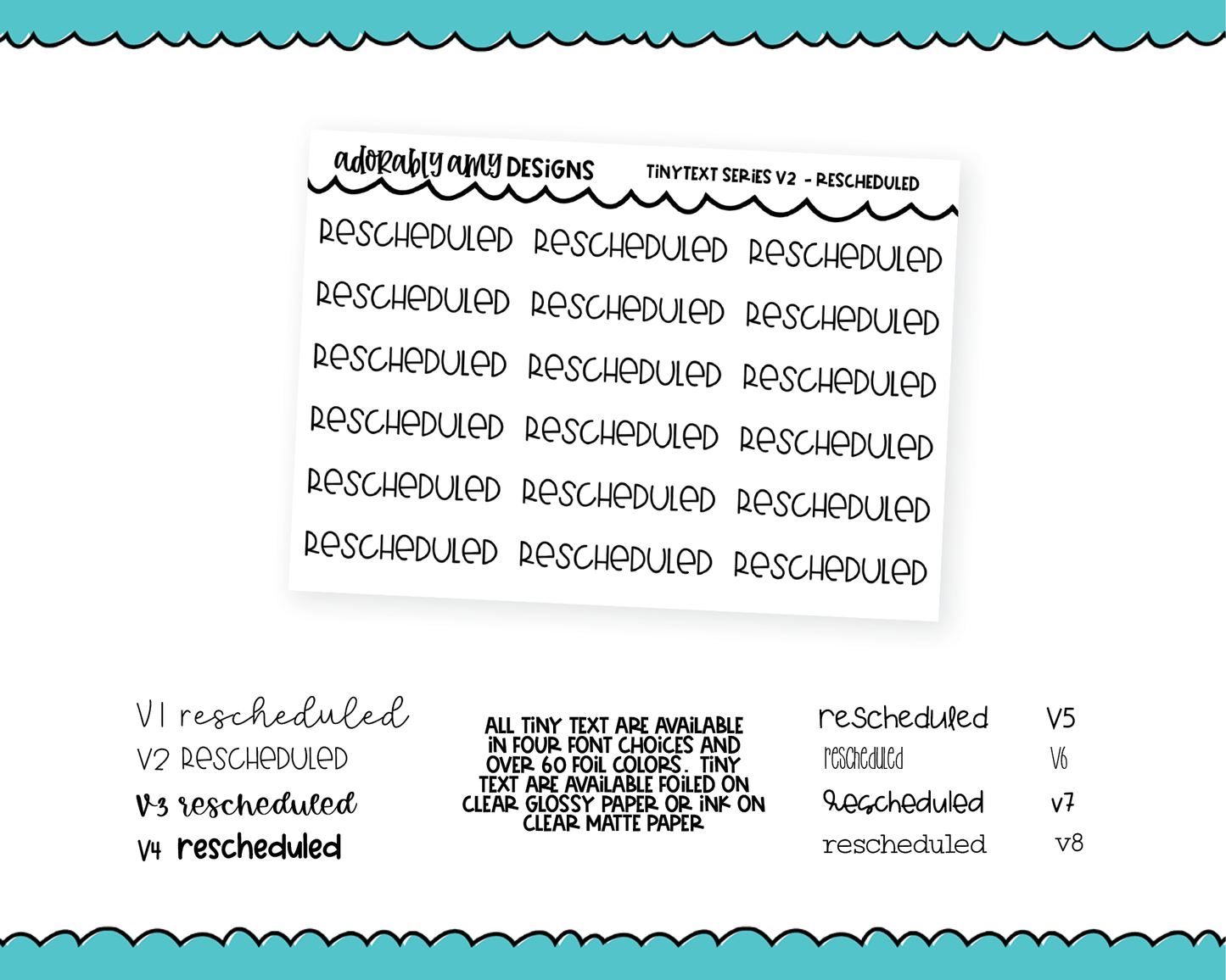 Foiled Tiny Text Series - Rescheduled Checklist Size Planner Stickers for any Planner or Insert