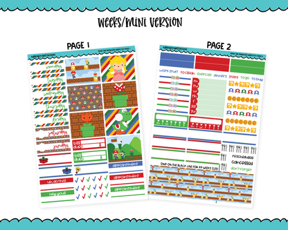 Mini B6/Weeks Save the Princess Video Game Themed Weekly Planner Sticker Kit sized for PP Weeks or PP B6 Weeks Planner or ANY Vertical Insert