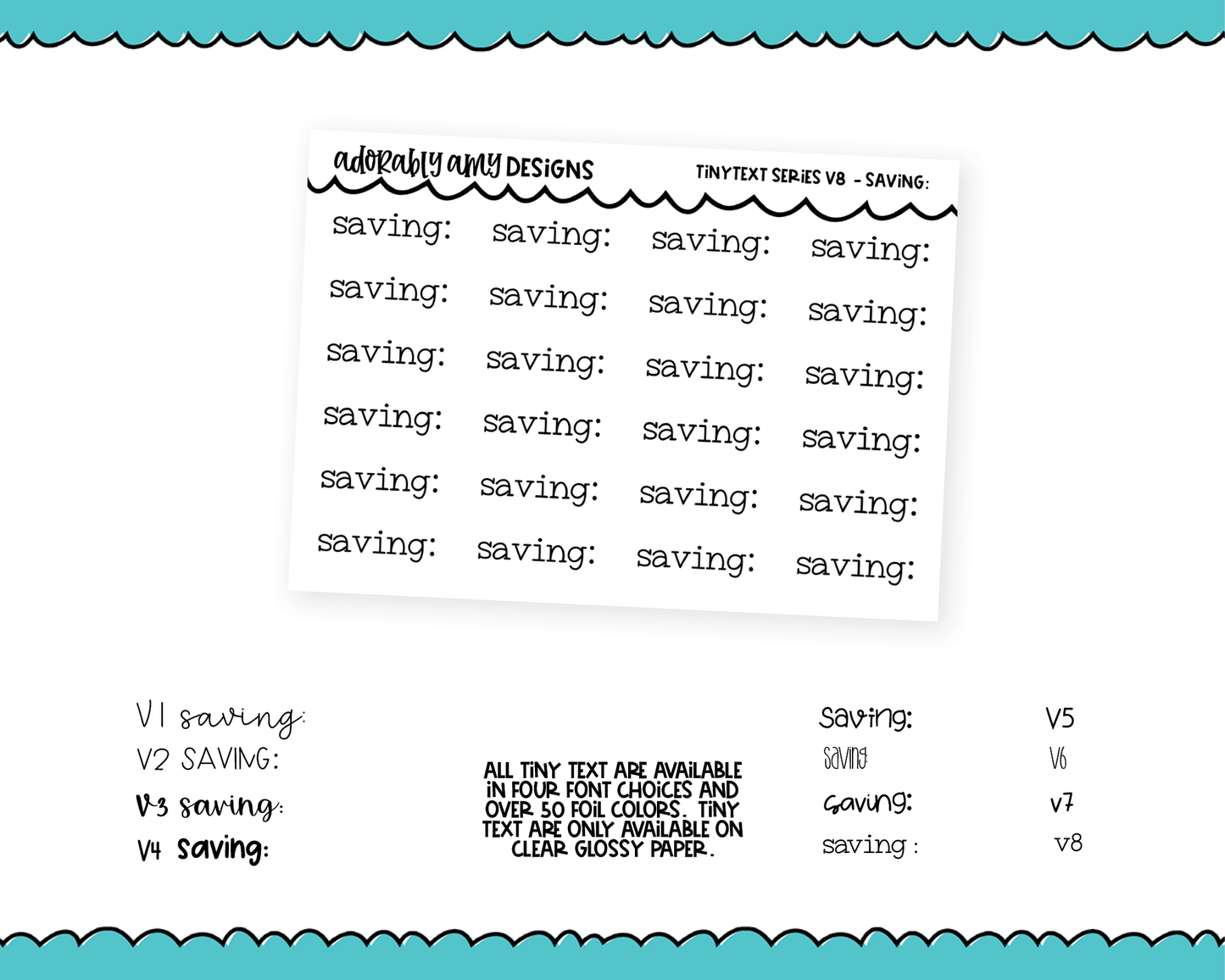 Foiled Tiny Text Series - Saving Checklist Size Planner Stickers for any Planner or Insert
