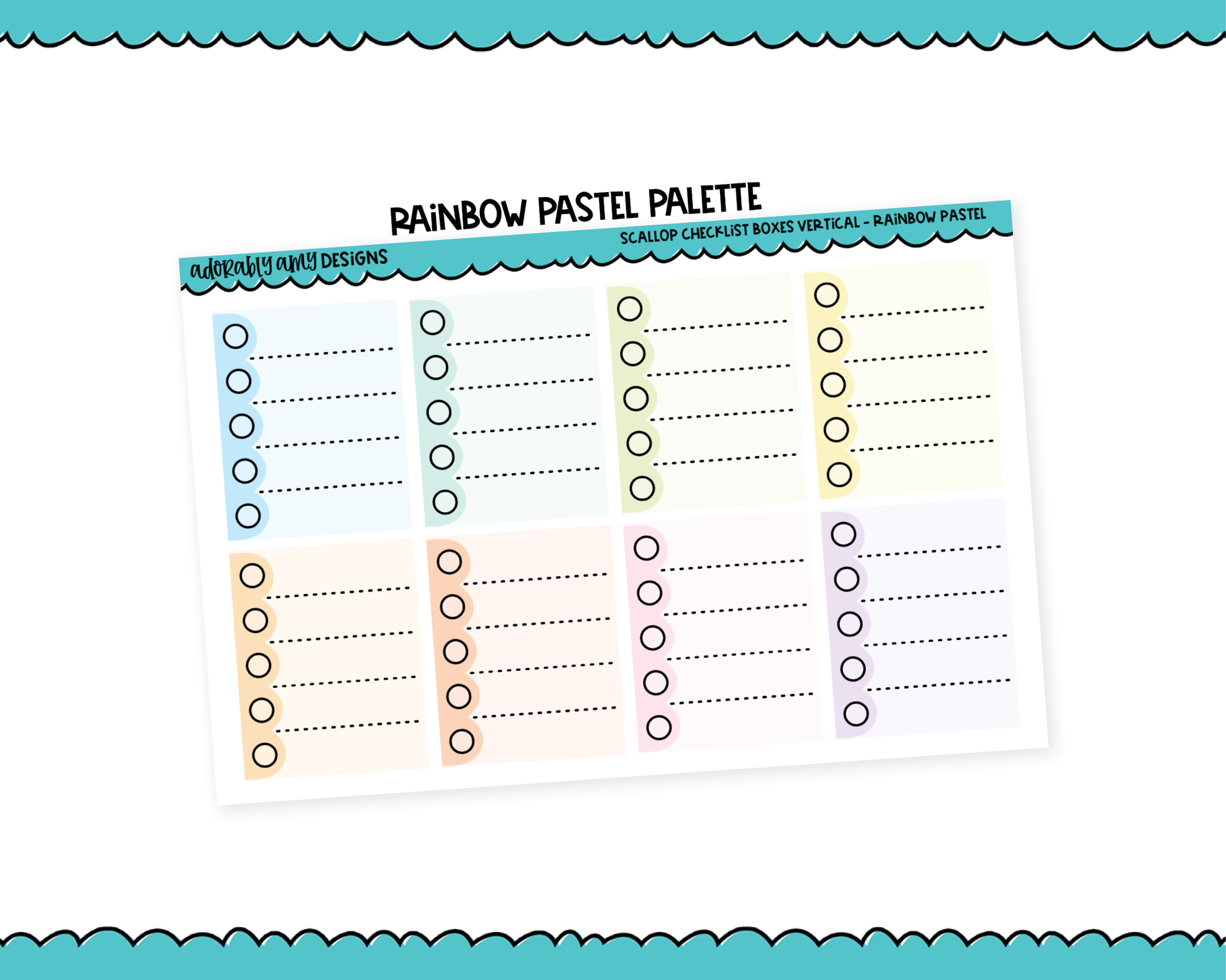 Rainbow Scallop Checklist Full Box Stickers Planner Stickers for any Planner or Insert - Adorably Amy Designs